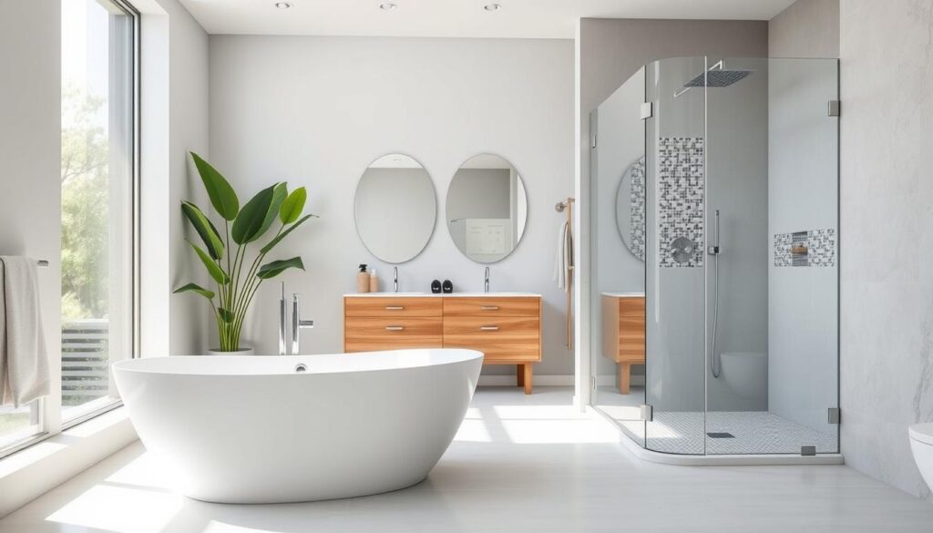 Moderne Dusche und Badewanne