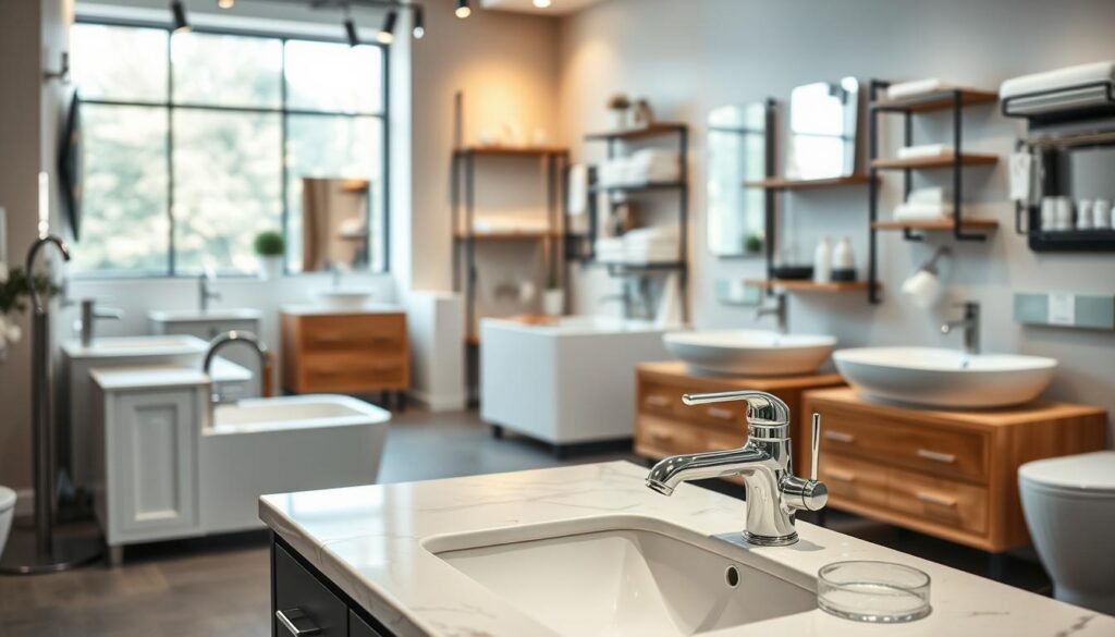 Auswahl von Armaturen und Badmöbeln