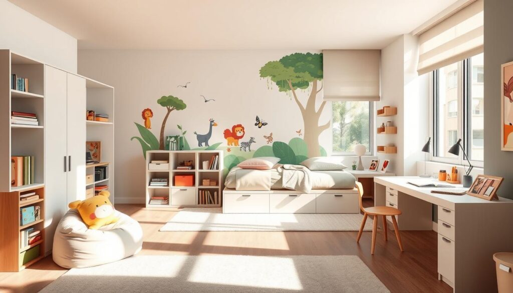 Kreative Raumaufteilung und Stauraum im Kinderzimmer